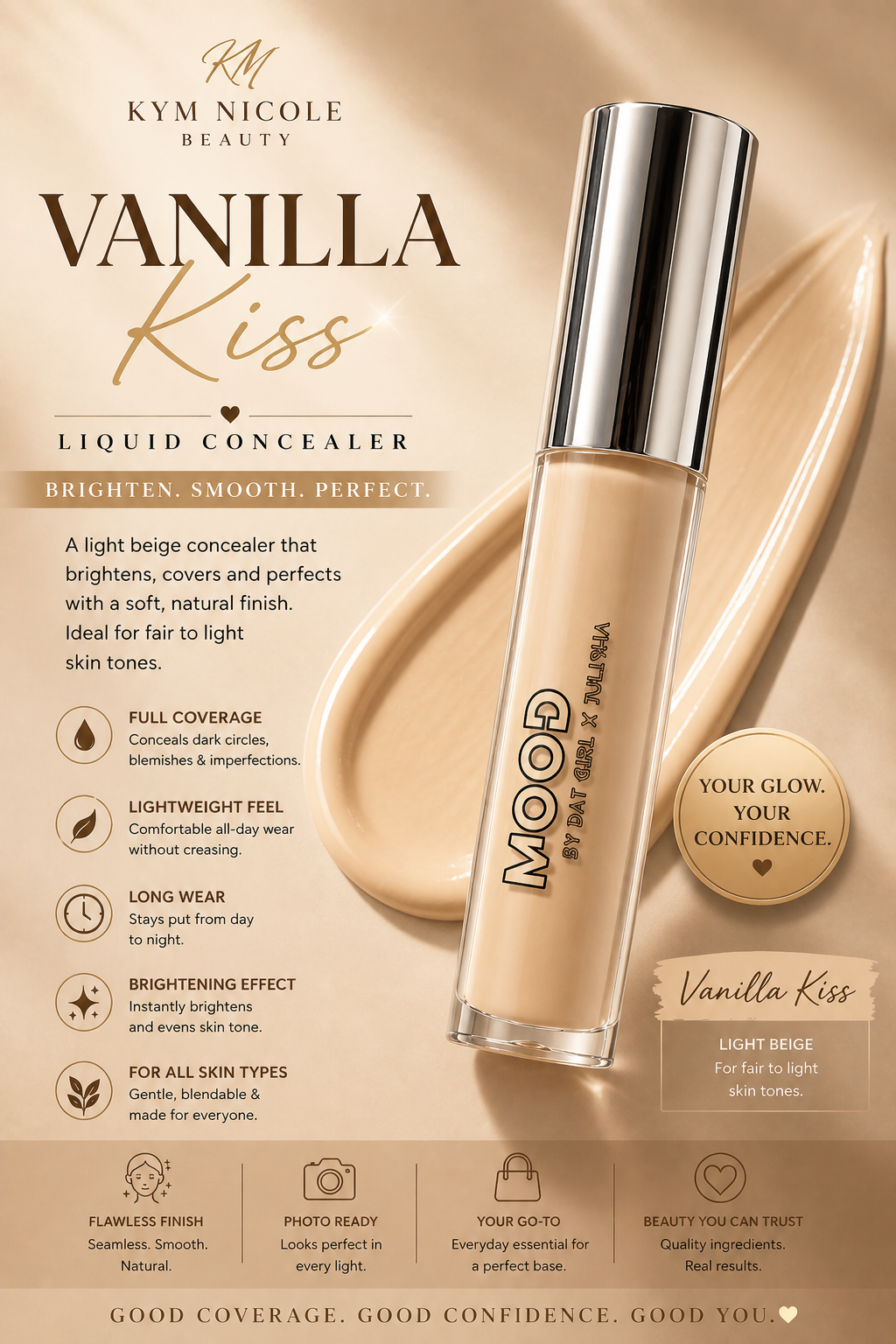 Kym Nicole Liquid Concealer – Full Coverage Brightening & Smooth Finish Concealer