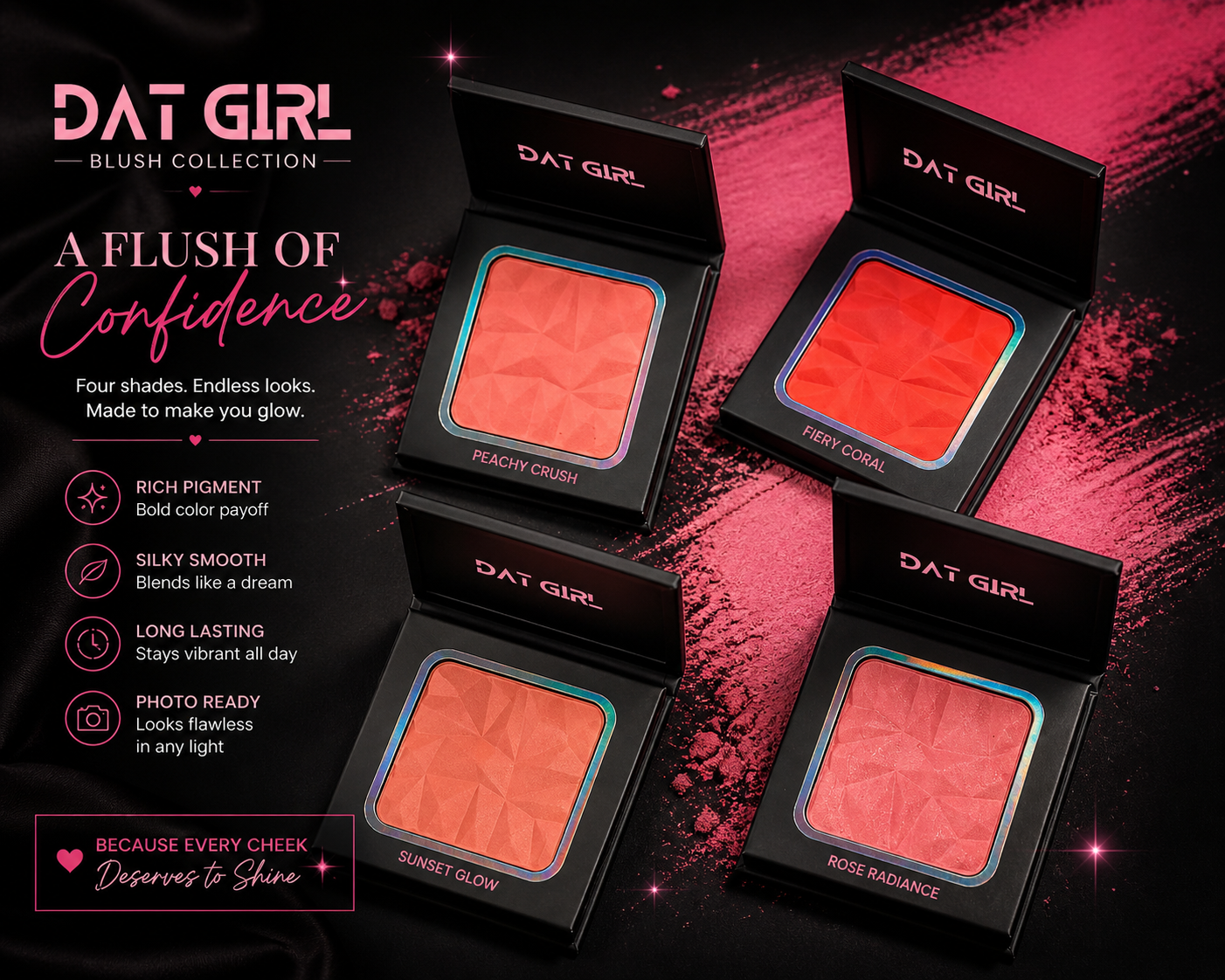 Fiery Coral Blush – Bold Pigment Long-Lasting Glow | DAT GIRL Cosmetics