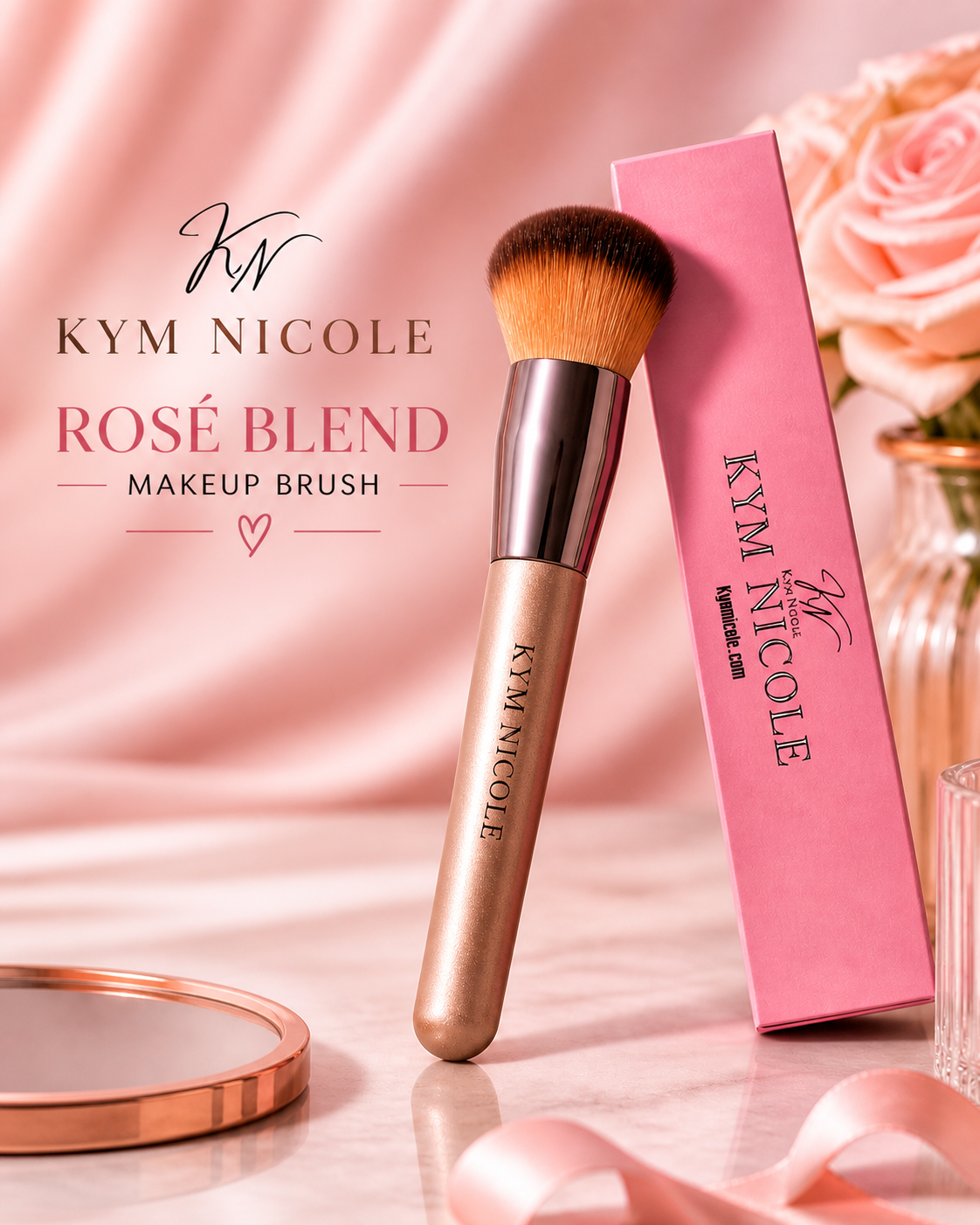 Kym Nicole Rosé Blend Makeup Brush – Ultra Soft Flawless Foundation & Blending Brush