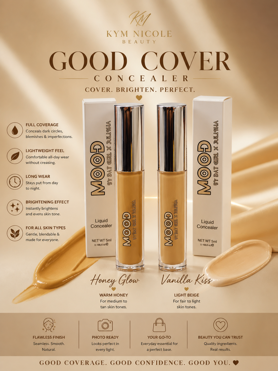 Kym Nicole Liquid Concealer – Full Coverage Brightening & Smooth Finish Concealer