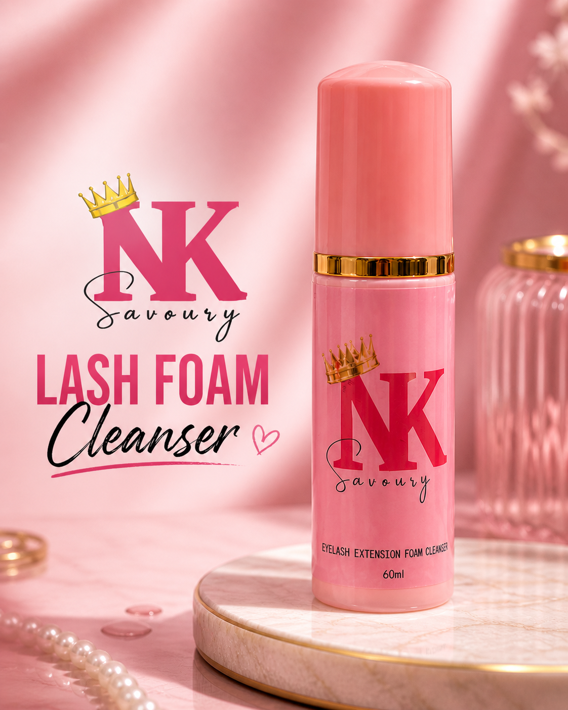 NK Savoury Lash Foam Cleanser (60ml) – Gentle Eyelash Extension Cleanser for Clean, Healthy Lashes