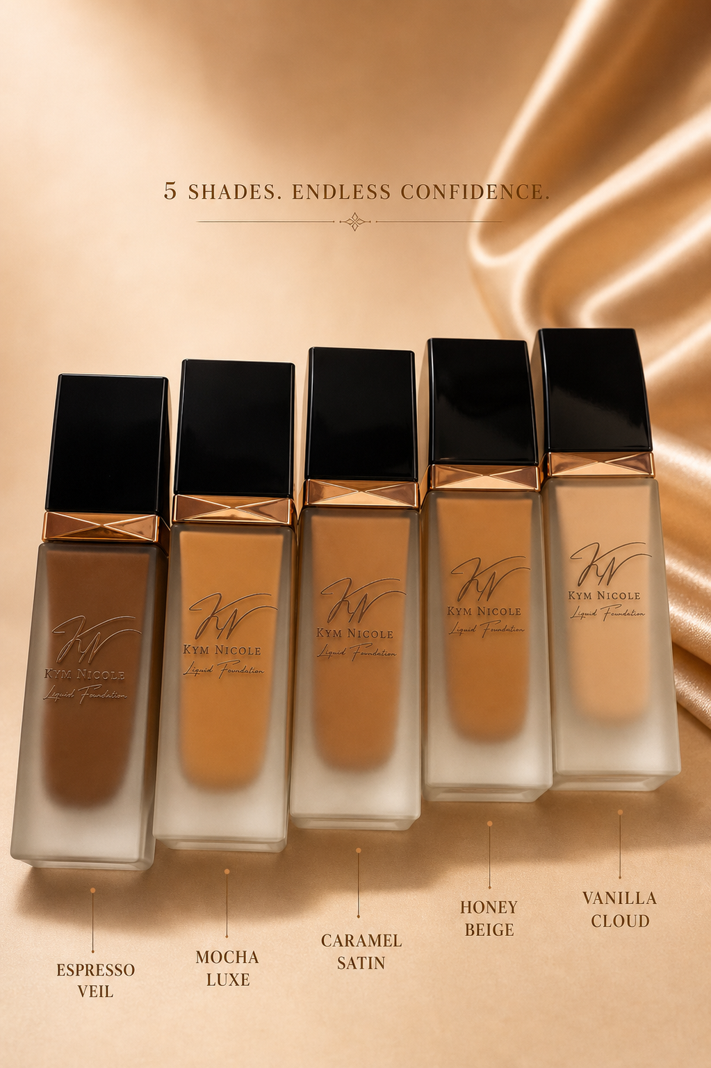 Kym Nicole Liquid Foundation Collection – Full Coverage, Long Wear, Flawless Finish (5 Shades)