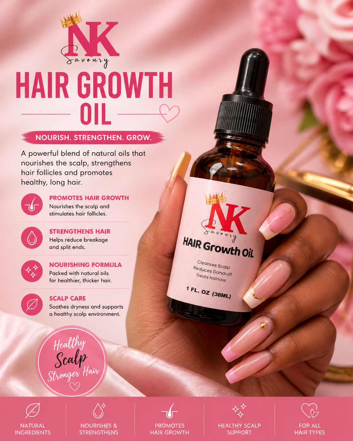 NK Savoury Hair Growth Oil (38ml) – Nourishing Scalp Oil for Stronger, Thicker, Healthier Hair