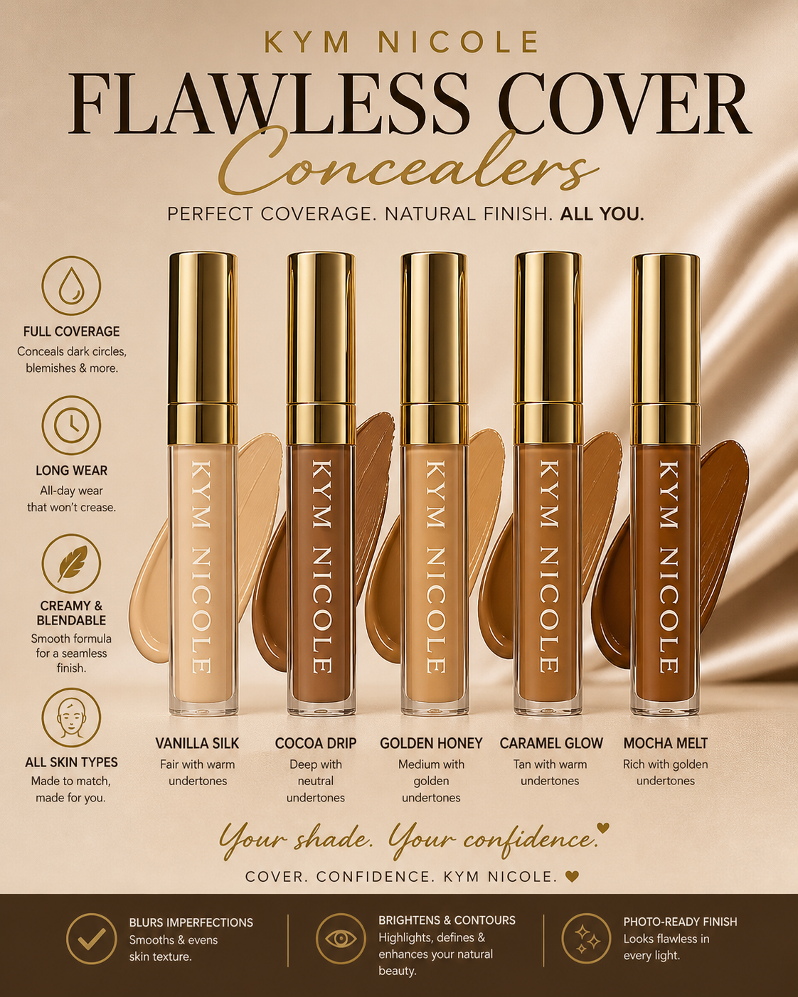 Flawless Cover Concealer – Full Coverage, Long-Wear & Blendable | Kym Nicole Beauty