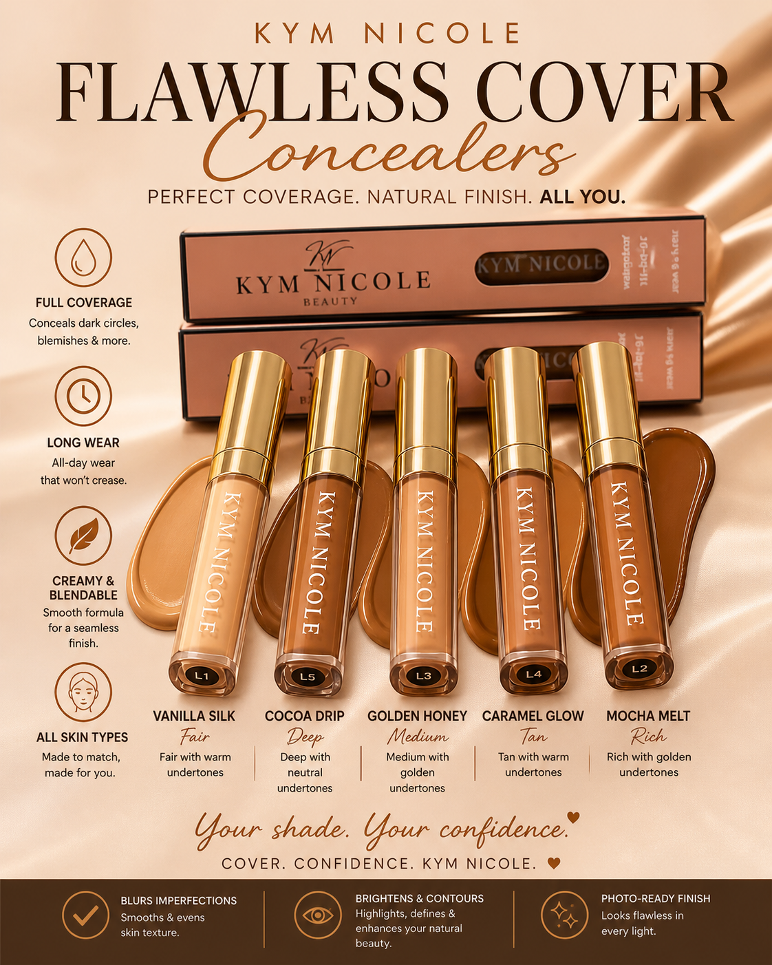 Flawless Cover Concealer – Full Coverage, Long-Wear & Blendable | Kym Nicole Beauty