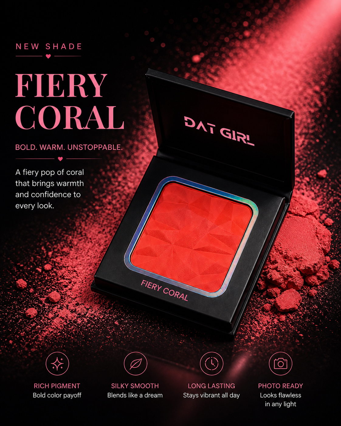 Fiery Coral Blush – Bold Pigment Long-Lasting Glow | DAT GIRL Cosmetics