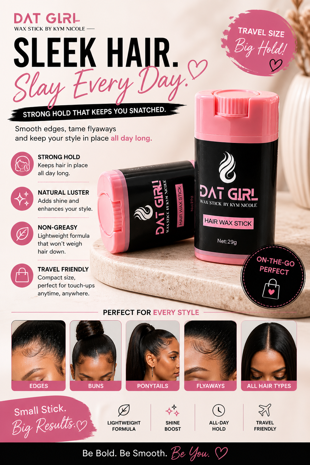 DAT GIRL Hair Wax Stick (29g) – Strong Hold Edge Control & Flyaway Tamer for Sleek Styles