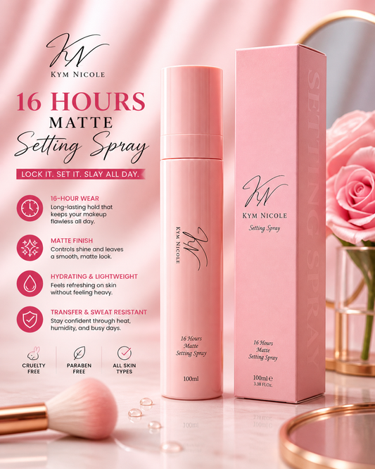 Kym Nicole 16 Hours Matte Setting Spray (100ml) – Long-Lasting Makeup Lock, Shine Control & Waterproof Finish