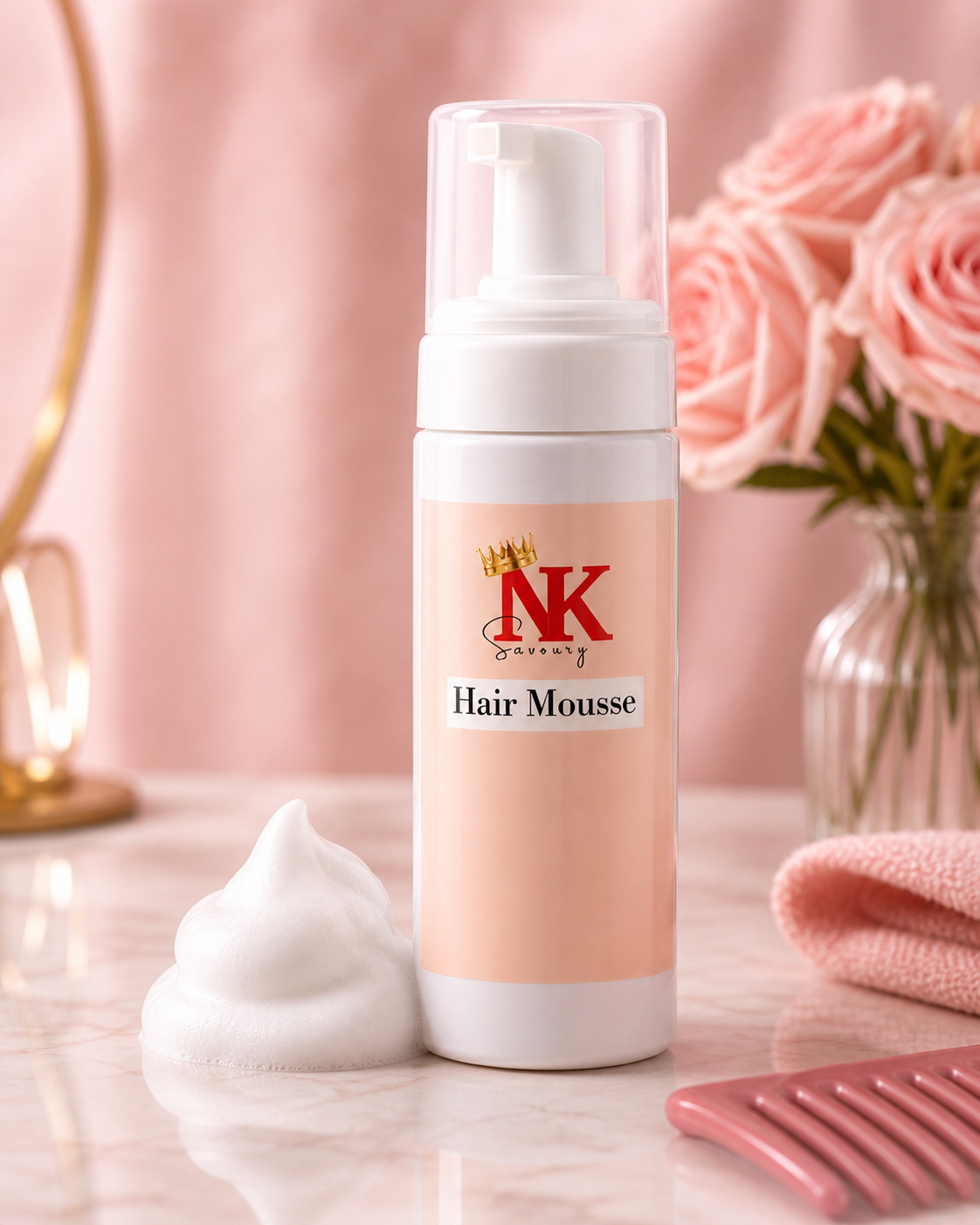 NK Savoury Hair Mousse – Long Lasting Hold, Curl Defining & Moisturizing Foam (Alcohol-Free)
