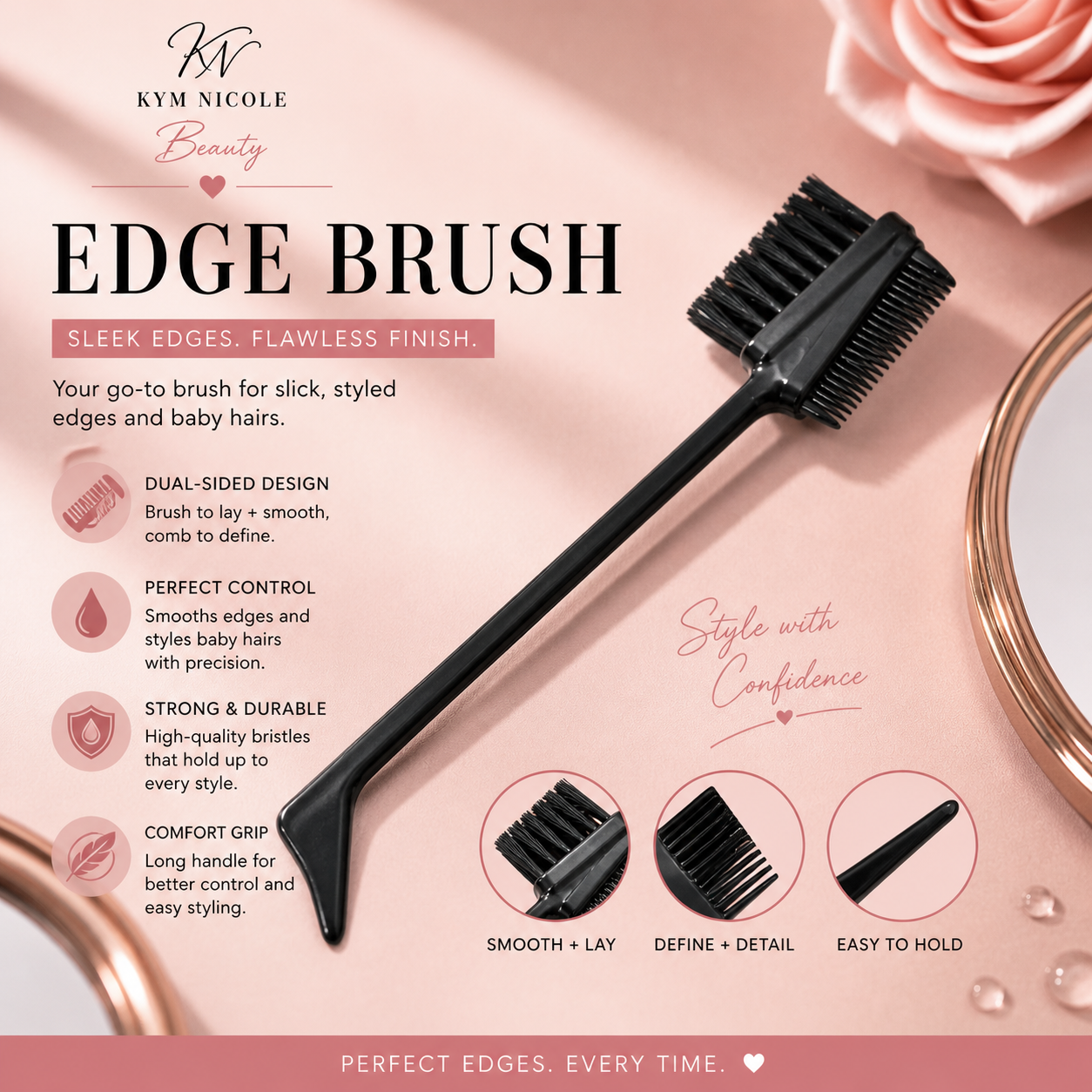 Kym Nicole Edge Brush – Dual-Sided Hair Styling & Baby Hair Tool