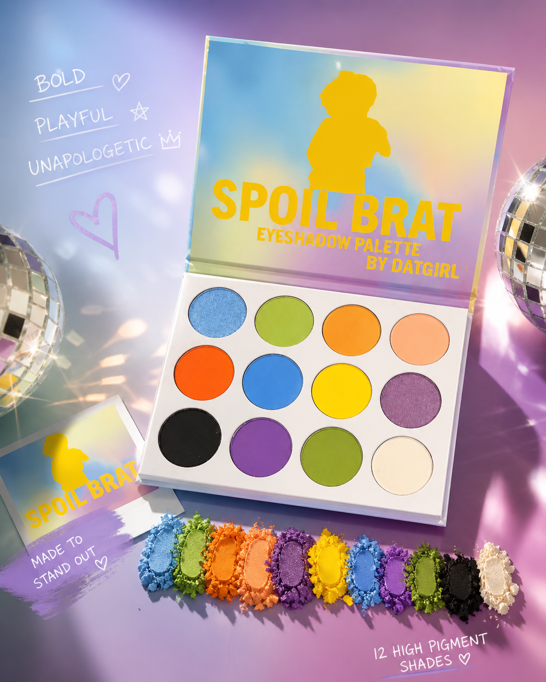 Spoil Brat Eyeshadow Palette – 12 Bold & Highly Pigmented Shades | By DatGirl