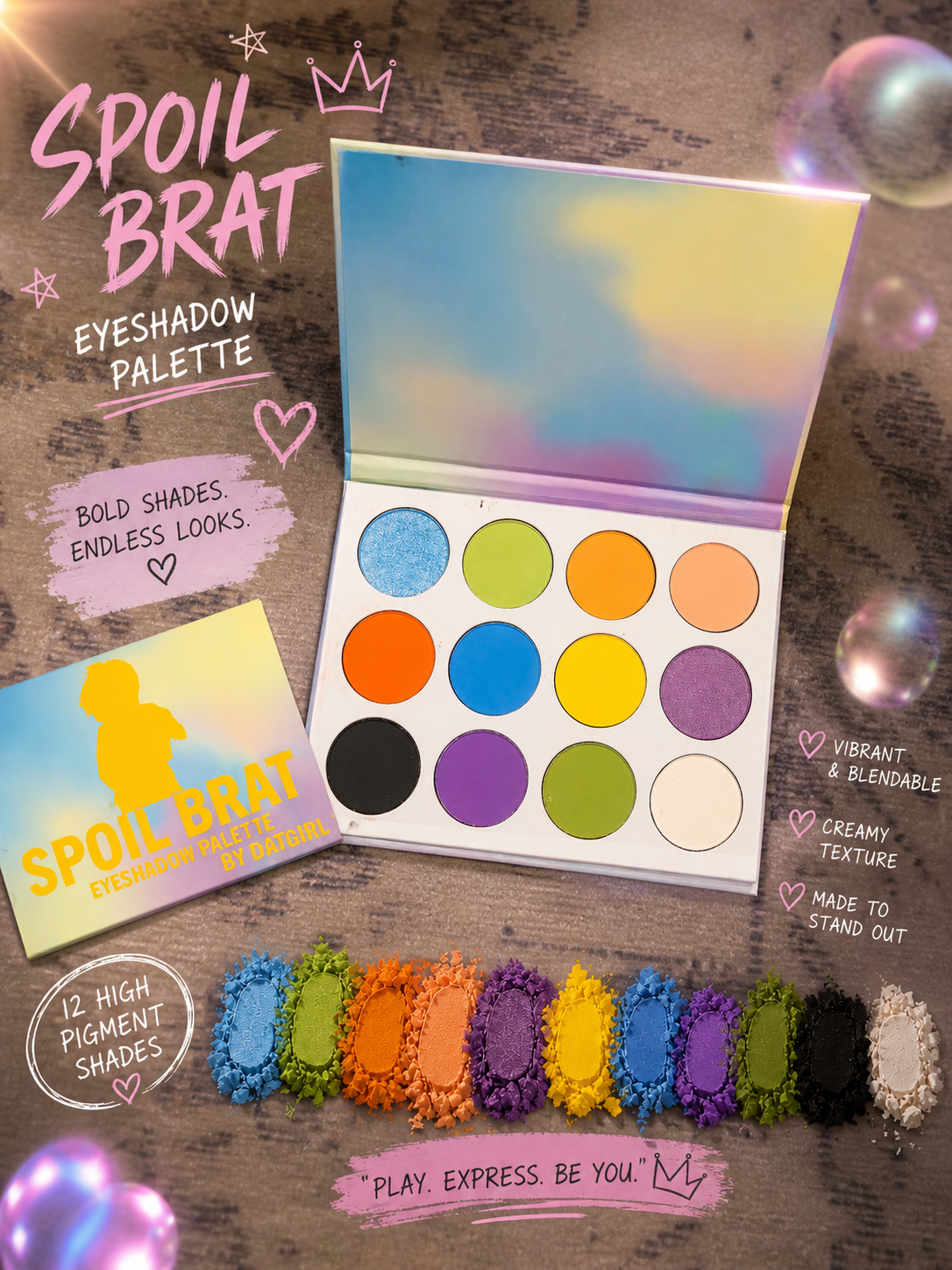 Spoil Brat Eyeshadow Palette – 12 Bold & Highly Pigmented Shades | By DatGirl