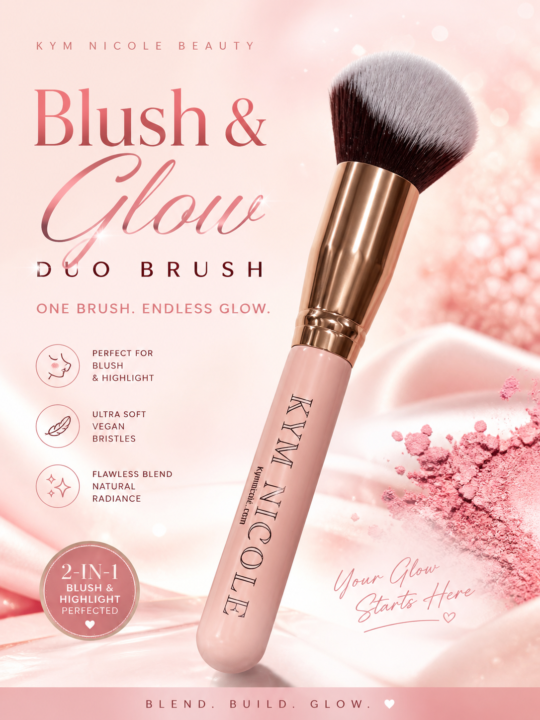Blush & Glow Duo Brush – 2-in-1 Blush & Highlight Makeup Brush | Ultra Soft Vegan Bristles